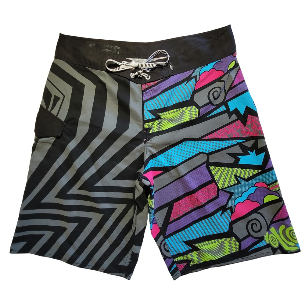 Volcom Board Shorts Mens 36 Multi Comicazee Mod Tech Geometric Pop Art Surf